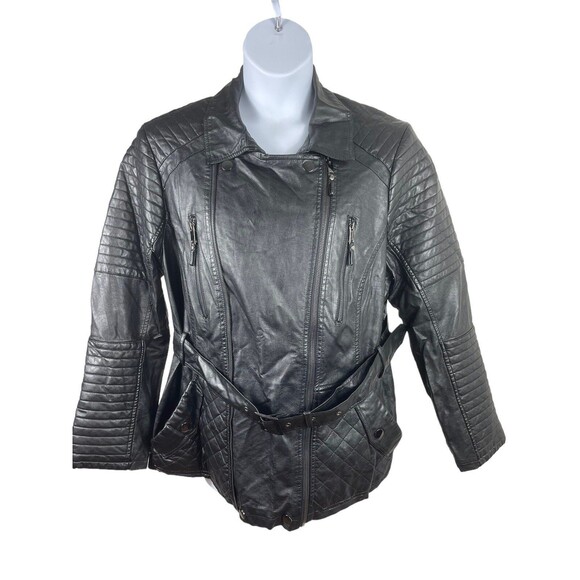 Joe Boxer Black Faux Leather Moto Biker Classic 3x Jacket Tie Waist - Picture 1 of 11